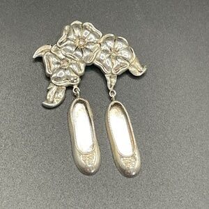 Reed & Barton Sterling Signed Vintage Flower and Ballet Shoes Pin Brooch